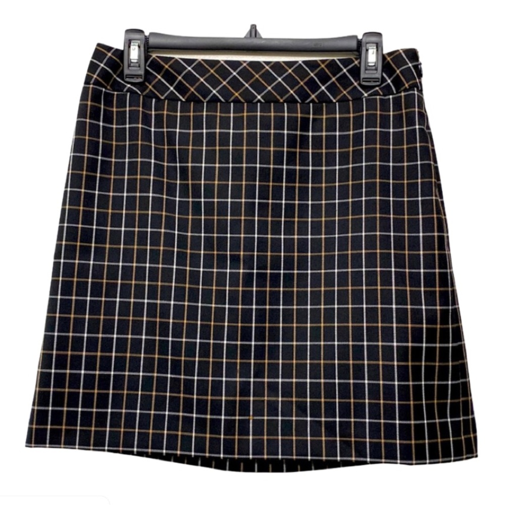 Loft Patterned Skirt Black w Cream and Brown Petite 6P